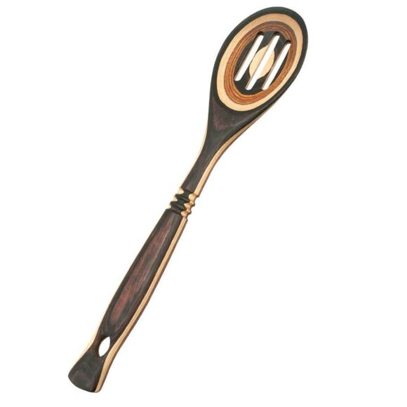 Island Bamboo 12” Natural Brown Ivory Pakka Wood Slotted Spoon for All Cookware - Picture 7 of 7